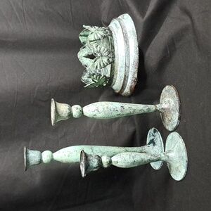 Vintage Style Bluish/Green Brass Candle Holders and